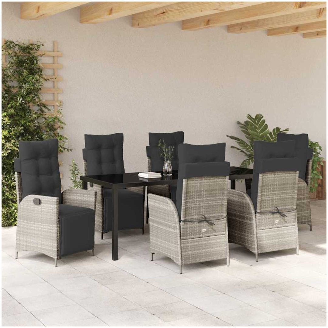7-delat Trädgårdsset Ljusgrå Poly Rattan vidaXL 200 x 80 x 73 cm – bild 4