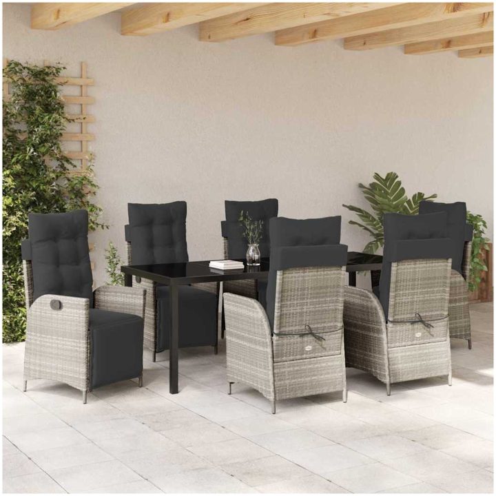 7-delat Trädgårdsset Ljusgrå Poly Rattan vidaXL 200 x 80 x 73 cm – bild 4