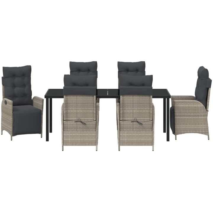 7-delat Trädgårdsset Ljusgrå Poly Rattan vidaXL 200 x 80 x 73 cm – bild 6