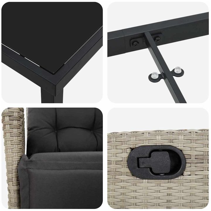 7-delat Trädgårdsset Ljusgrå Poly Rattan vidaXL 200 x 80 x 73 cm – bild 7