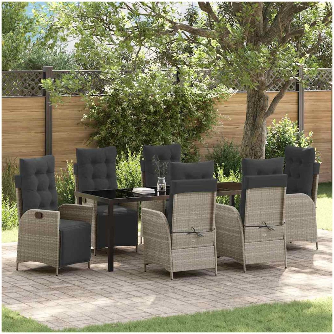 7-delat Trädgårdsset Ljusgrå Poly Rattan vidaXL 200 x 80 x 73 cm