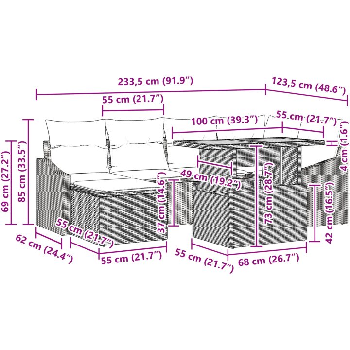 7-delat trädgårdsset med kuddar Beige Poly Rattan Akacia vidaXL Large – bild 12