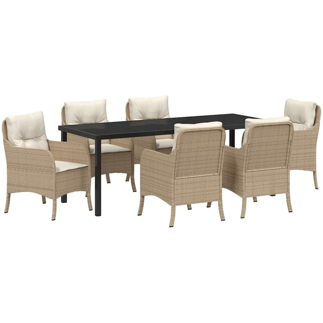 7-delat trädgårdsset med kuddar beige poly-rattan vidaXL Standard – bild 2