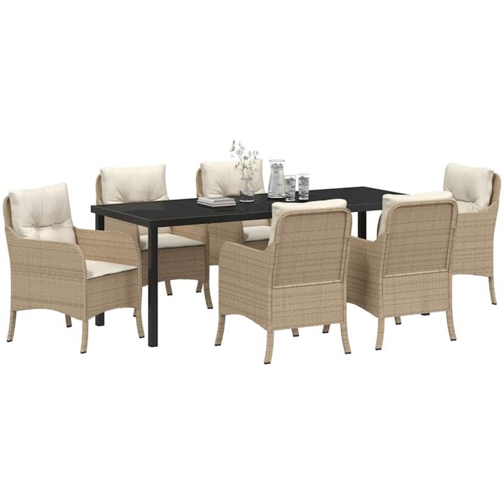 7-delat trädgårdsset med kuddar beige poly-rattan vidaXL Standard – bild 3