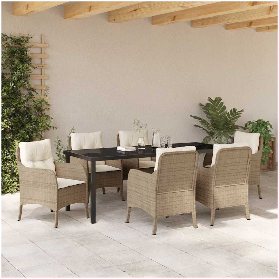 7-delat trädgårdsset med kuddar beige poly-rattan vidaXL Standard – bild 4