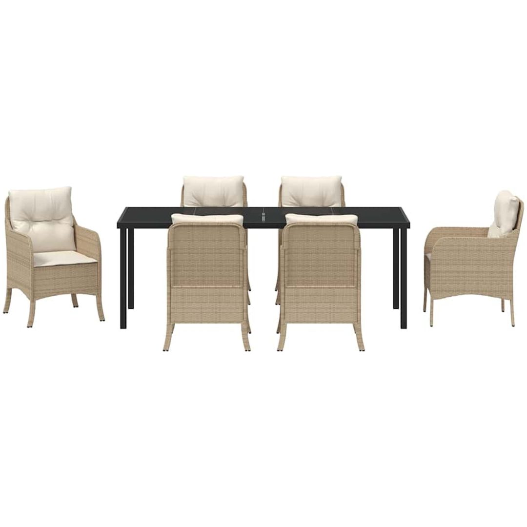 7-delat trädgårdsset med kuddar beige poly-rattan vidaXL Standard – bild 7