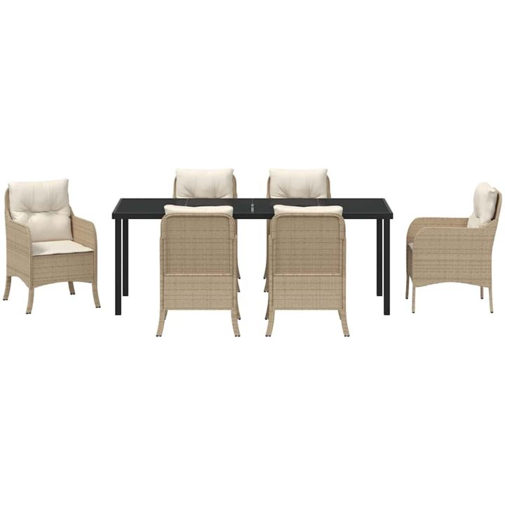 7-delat trädgårdsset med kuddar beige poly-rattan vidaXL Standard – bild 7