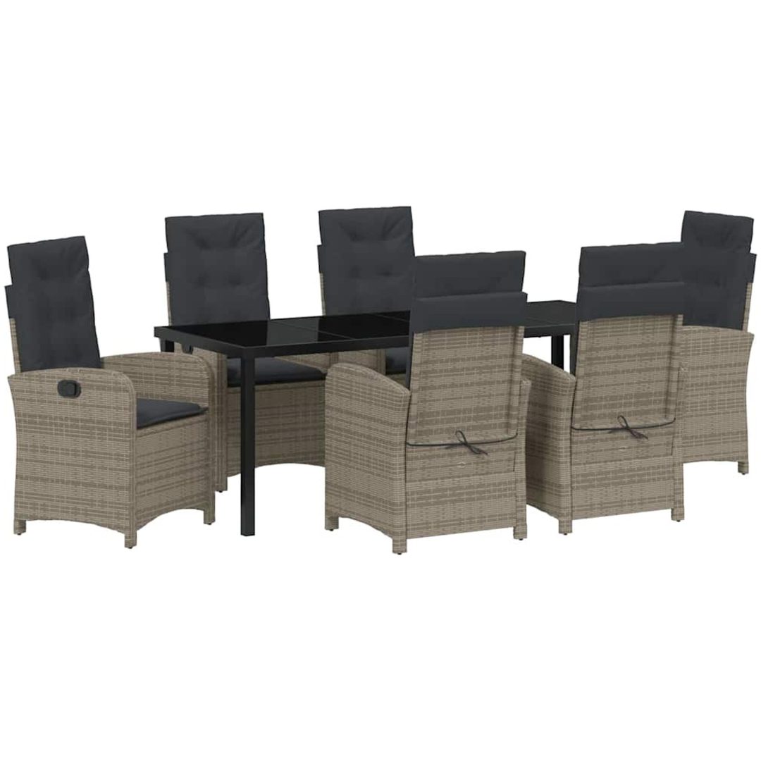 7-delat Trädgårdsset med Kuddar Grå Poly Rattan vidaXL 200 x 80 x 73 cm – bild 2
