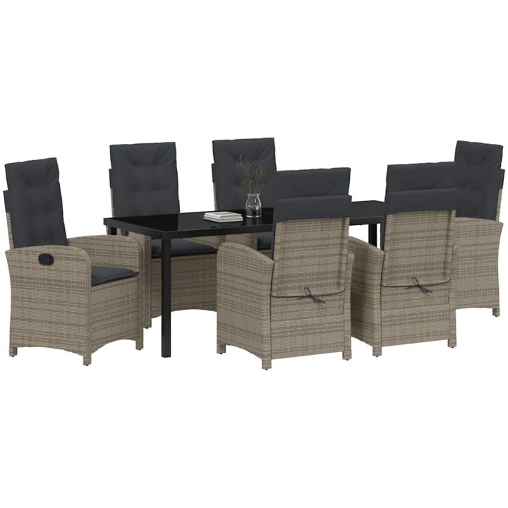 7-delat Trädgårdsset med Kuddar Grå Poly Rattan vidaXL 200 x 80 x 73 cm – bild 3