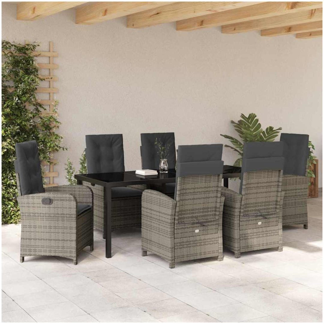 7-delat Trädgårdsset med Kuddar Grå Poly Rattan vidaXL 200 x 80 x 73 cm – bild 4