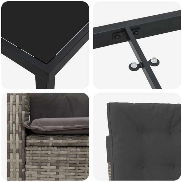 7-delat Trädgårdsset med Kuddar Grå Poly Rattan vidaXL 200 x 80 x 73 cm – bild 8
