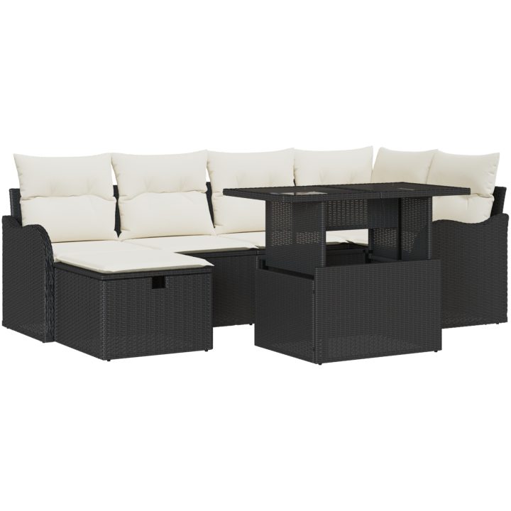 7-delat Trädgårdssofa Set med Kuddar Svart Poly Rattan vidaXL Stor – bild 2