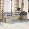 7-delat trädgårdssoffset med dynor Beige Poly Rattan vidaXL 297,5 x 132,5 x 85 cm – miniatyr 1