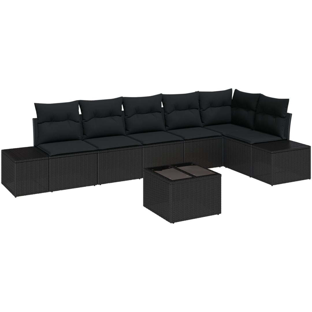 7-delat Trädgårdssoffset med Kuddar Beige Poly Rattan vidaXL 55 x 55 x 37 cm – bild 2