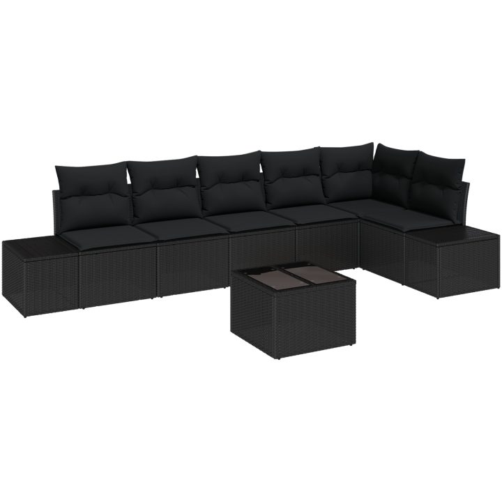 7-delat Trädgårdssoffset med Kuddar Beige Poly Rattan vidaXL 55 x 55 x 37 cm – bild 2