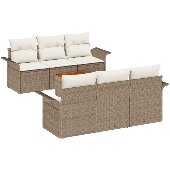 7-delat Trädgårdssoffset med kuddar Beige Polyrotting Akacia vidaXL Medium – bild 2
