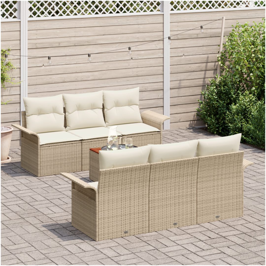 7-delat Trädgårdssoffset med kuddar Beige Polyrotting Akacia vidaXL Medium – bild 3