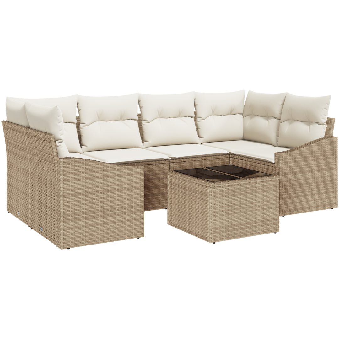 7-delat trädgårdssoffset med kuddar Beige Polyrotting vidaXL 55 x 55 x 37 cm – bild 2