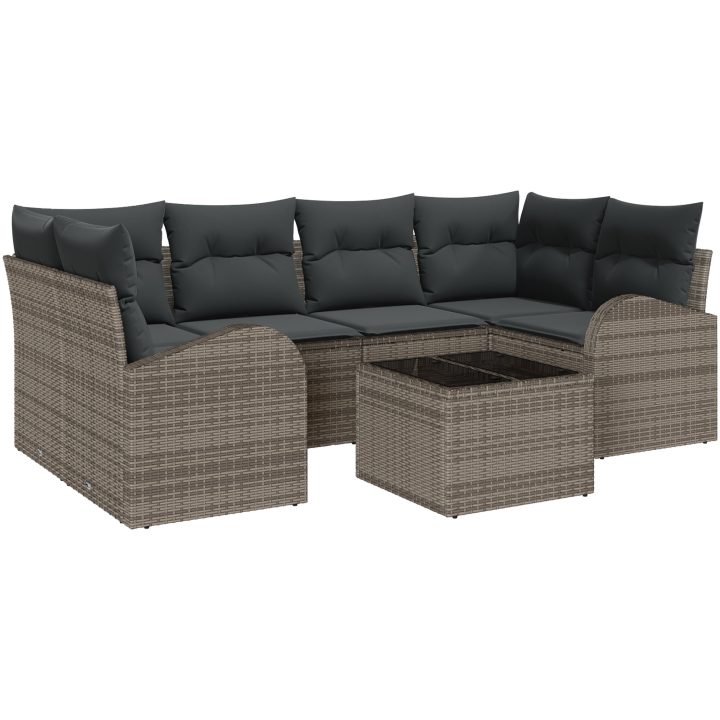 7-delat trädgårdssoffset med kuddar grå poly rotting vidaXL 55 x 55 x 37 cm – bild 2