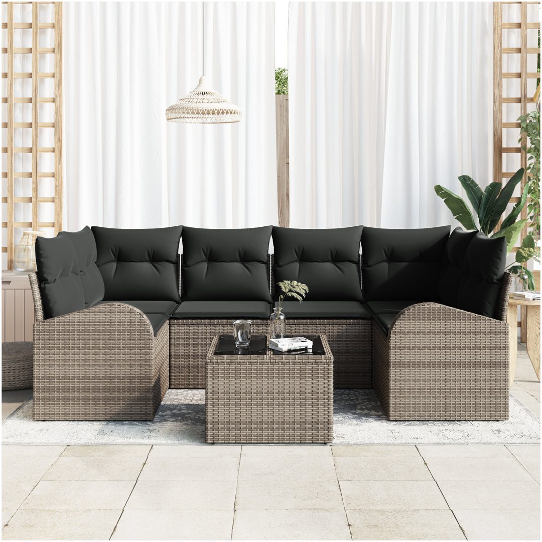 7-delat trädgårdssoffset med kuddar grå poly rotting vidaXL 55 x 55 x 37 cm – bild 3