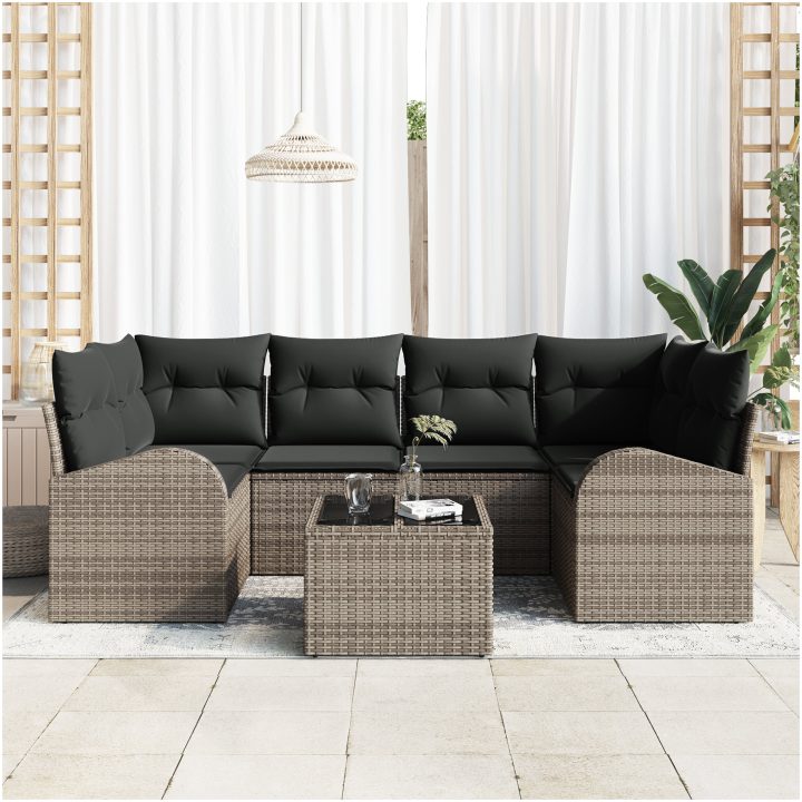 7-delat trädgårdssoffset med kuddar grå poly rotting vidaXL 55 x 55 x 37 cm – bild 3