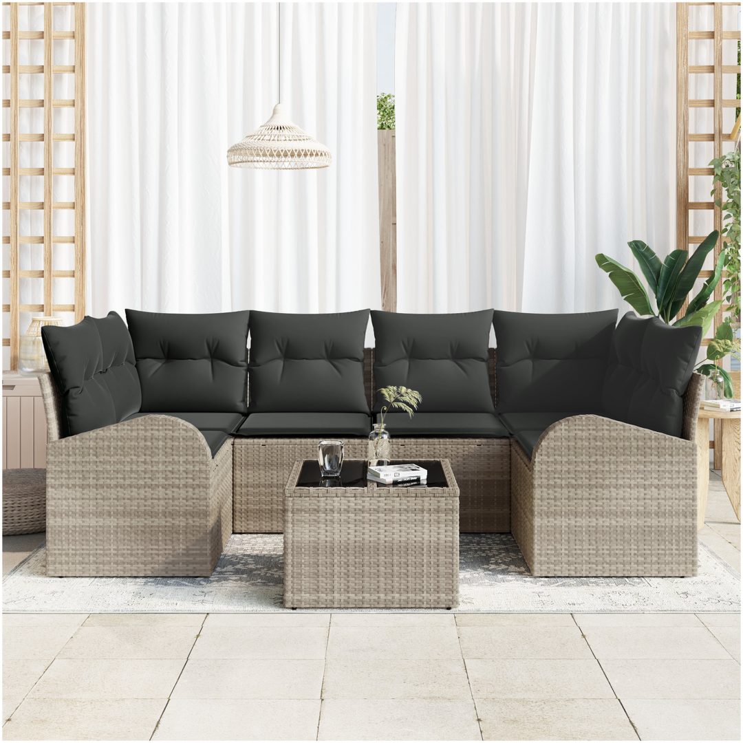 7-delat trädgårdssoffset med kuddar ljusgrå polyrotting vidaXL 55 x 55 x 37 cm – bild 3