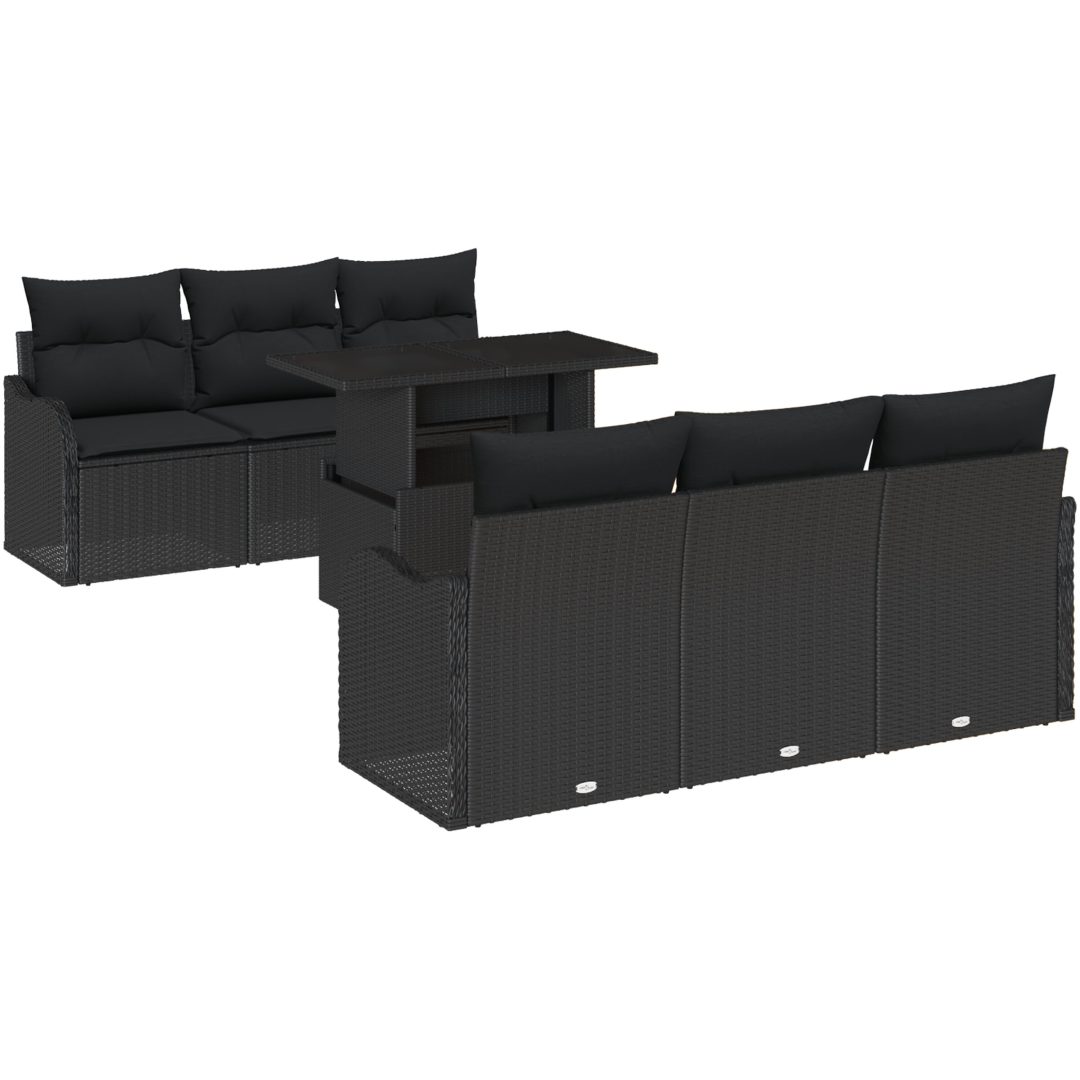 7-delat trädgårdssoffset med kuddar svart poly rattan vidaXL Stor – bild 2