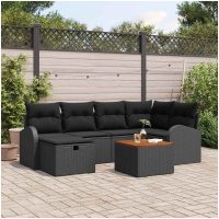 7-delat Utesoffa Set med Kuddar Svart Poly Rattan vidaXL