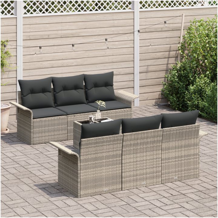 7-dels trädgårdsoffas med kuddar Ljusgrå Poly Rattan vidaXL 55 x 55 x 37 cm – bild 3