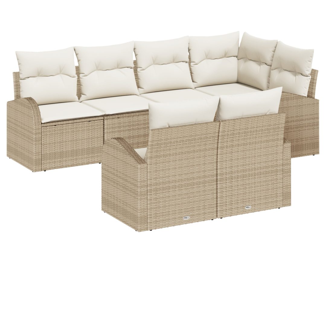 7-dels trädgårdsoffaset med kuddar beige Poly Rattan vidaXL Stor