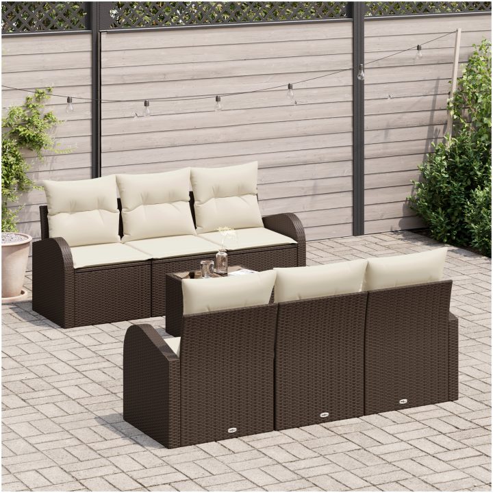 7-dels trädgårdsoffset med kuddar brun poly rattan vidaXL 55 x 55 x 37 cm – bild 3