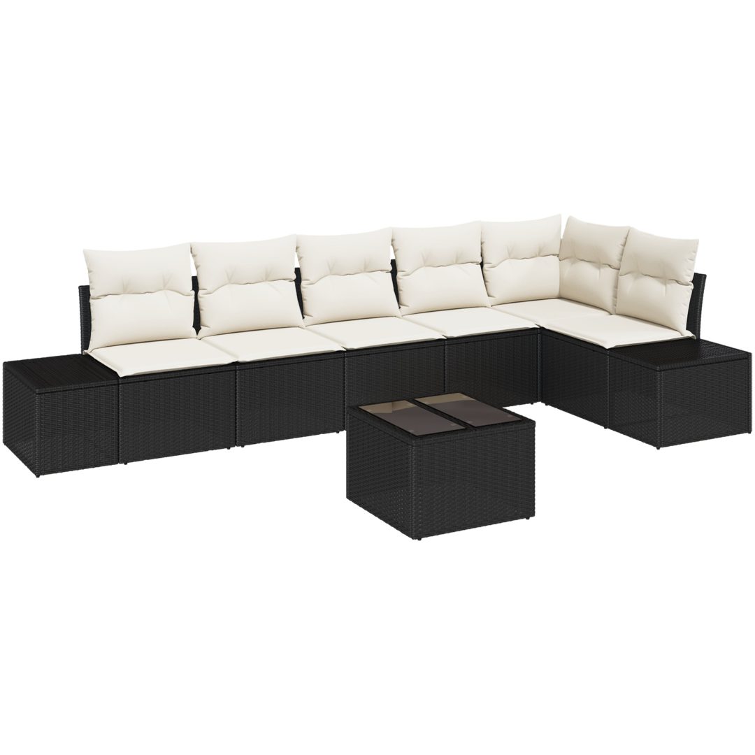 7-delsk Sofagrupp med Kuddar i Svart Poly Rattan vidaXL 55 x 55 x 37 cm – bild 2