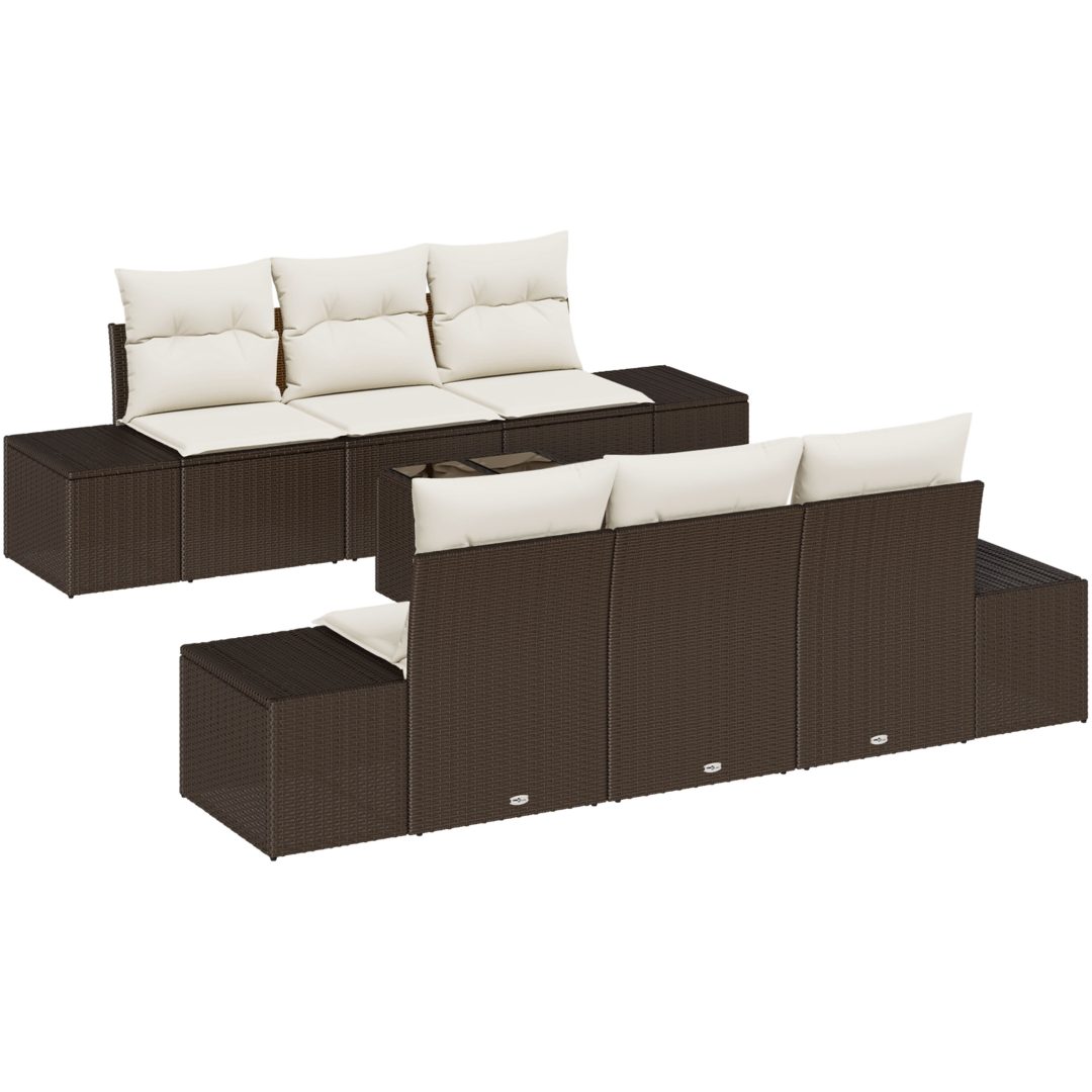 7 Styckars Trädgårdssoffset med Kuddar Brun Poly Rattan vidaXL Large – bild 2