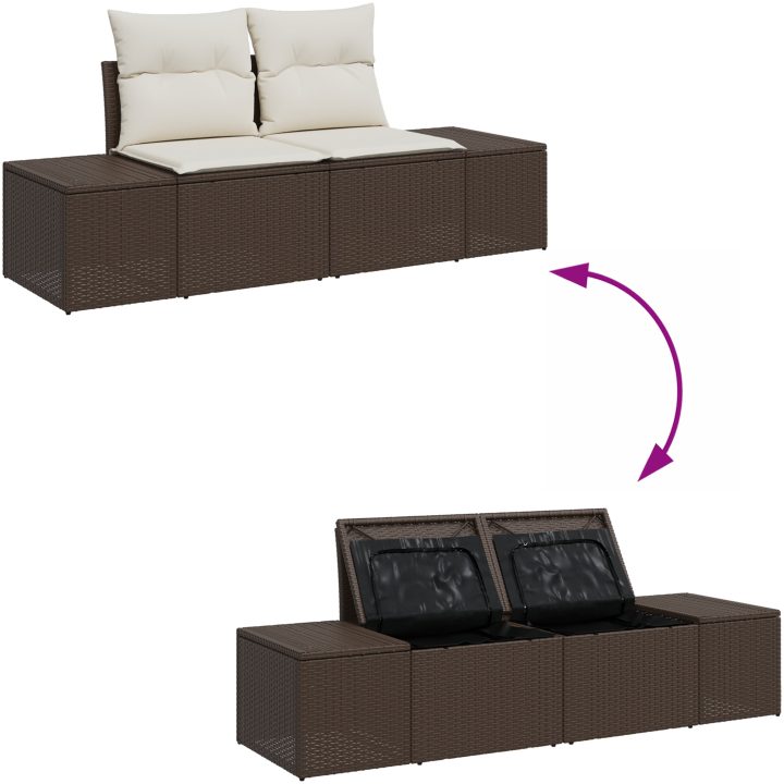 7 Styckars Trädgårdssoffset med Kuddar Brun Poly Rattan vidaXL Large – bild 9