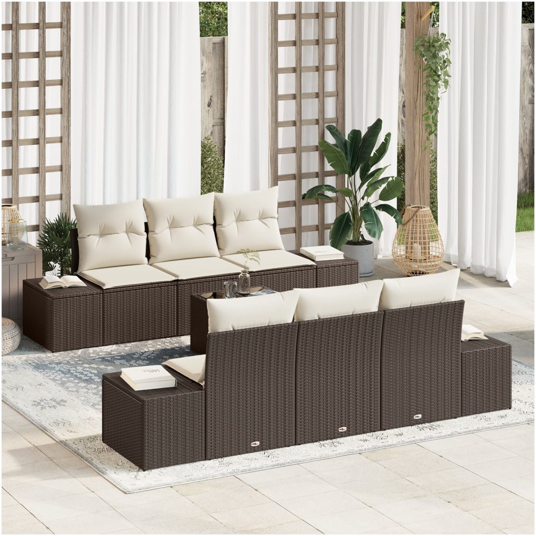 7 Styckars Trädgårdssoffset med Kuddar Brun Poly Rattan vidaXL Large