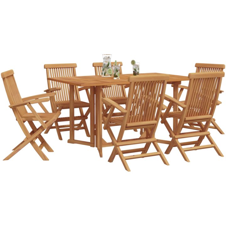 7 stycken trädgårdsmöbler Set Solid Wood Teak vidaXL Medium – bild 3