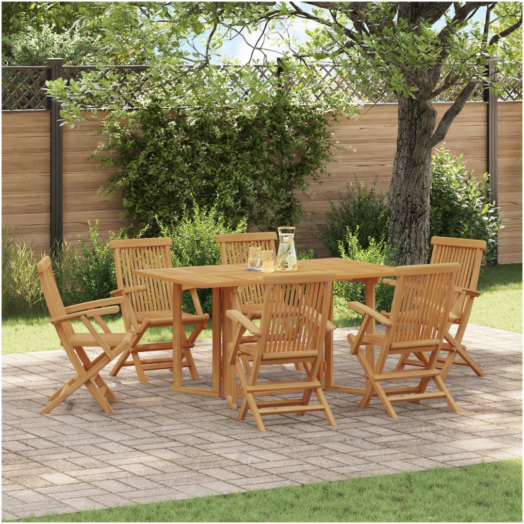 7 stycken trädgårdsmöbler Set Solid Wood Teak vidaXL Medium – bild 4