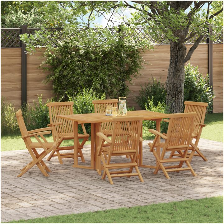 7 stycken trädgårdsmöbler Set Solid Wood Teak vidaXL Medium – bild 4