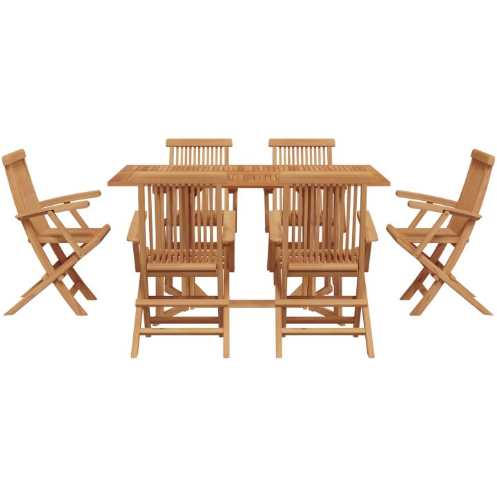 7 stycken trädgårdsmöbler Set Solid Wood Teak vidaXL Medium – bild 7