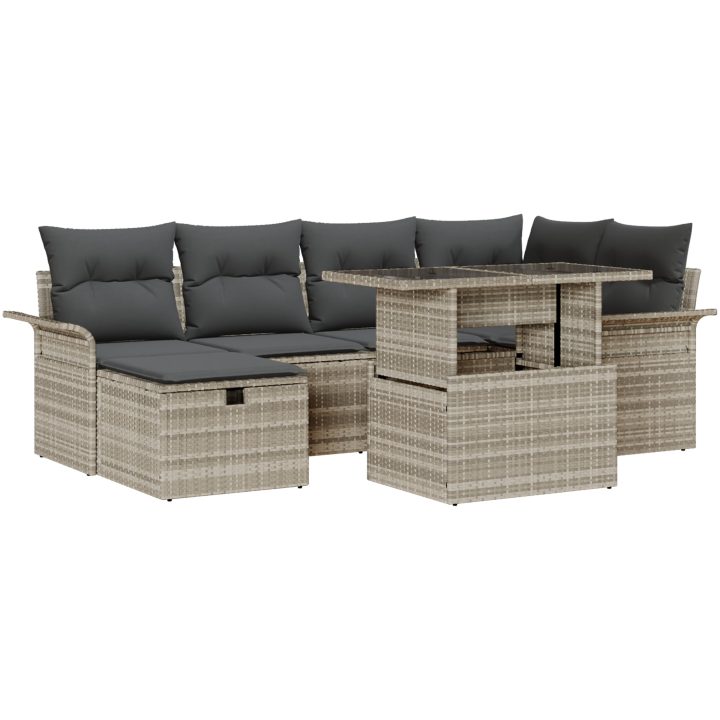 7 Stycken Trädgårdsofa Set med Kuddar Ljusgrå Poly Rattan vidaXL Medium – bild 2