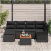 7 stycken Trädgårdsoffaset med Kuddar Svart Poly Rattan Akacia vidaXL 55 x 55 x 37 cm – miniatyr 3