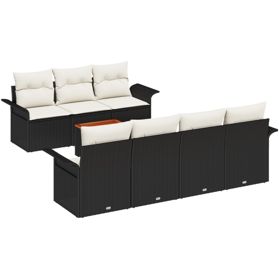 8 bitars trädgårdsoff set med kuddar svart poly rattan akaci vidaXL Stor – bild 2