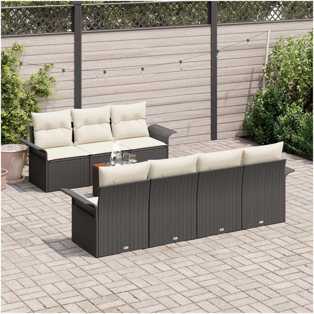 8 bitars trädgårdsoff set med kuddar svart poly rattan akaci vidaXL Stor – bild 3