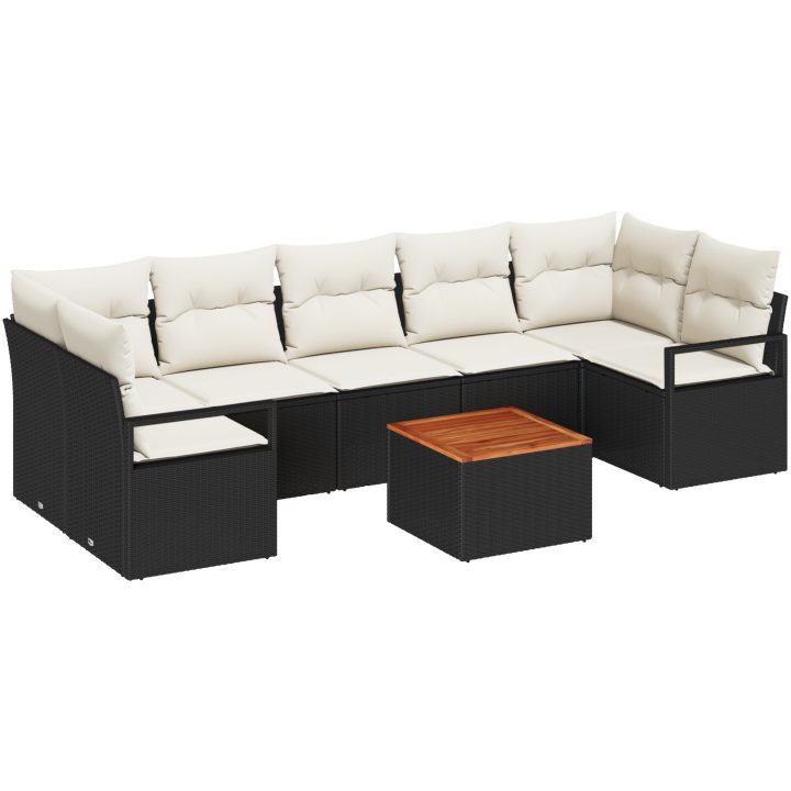 8 Bitars Trädgårdsssofa Set med Kuddar Svart Poly Rattan Akaci vidaXL Stor – bild 2