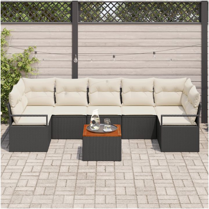 8 Bitars Trädgårdsssofa Set med Kuddar Svart Poly Rattan Akaci vidaXL Stor – bild 3