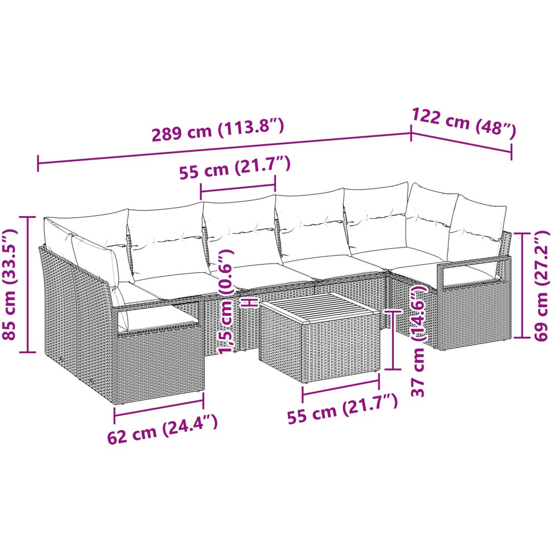 8 Bitars Trädgårdsssofa Set med Kuddar Svart Poly Rattan Akaci vidaXL Stor – bild 9