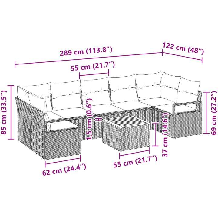 8 Bitars Trädgårdsssofa Set med Kuddar Svart Poly Rattan Akaci vidaXL Stor – bild 9