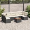 8 Bitars Trädgårdsssofa Set med Kuddar Svart Poly Rattan Akaci vidaXL Stor – miniatyr 1