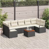 8 Bitars Trädgårdsssofa Set med Kuddar Svart Poly Rattan Akaci vidaXL