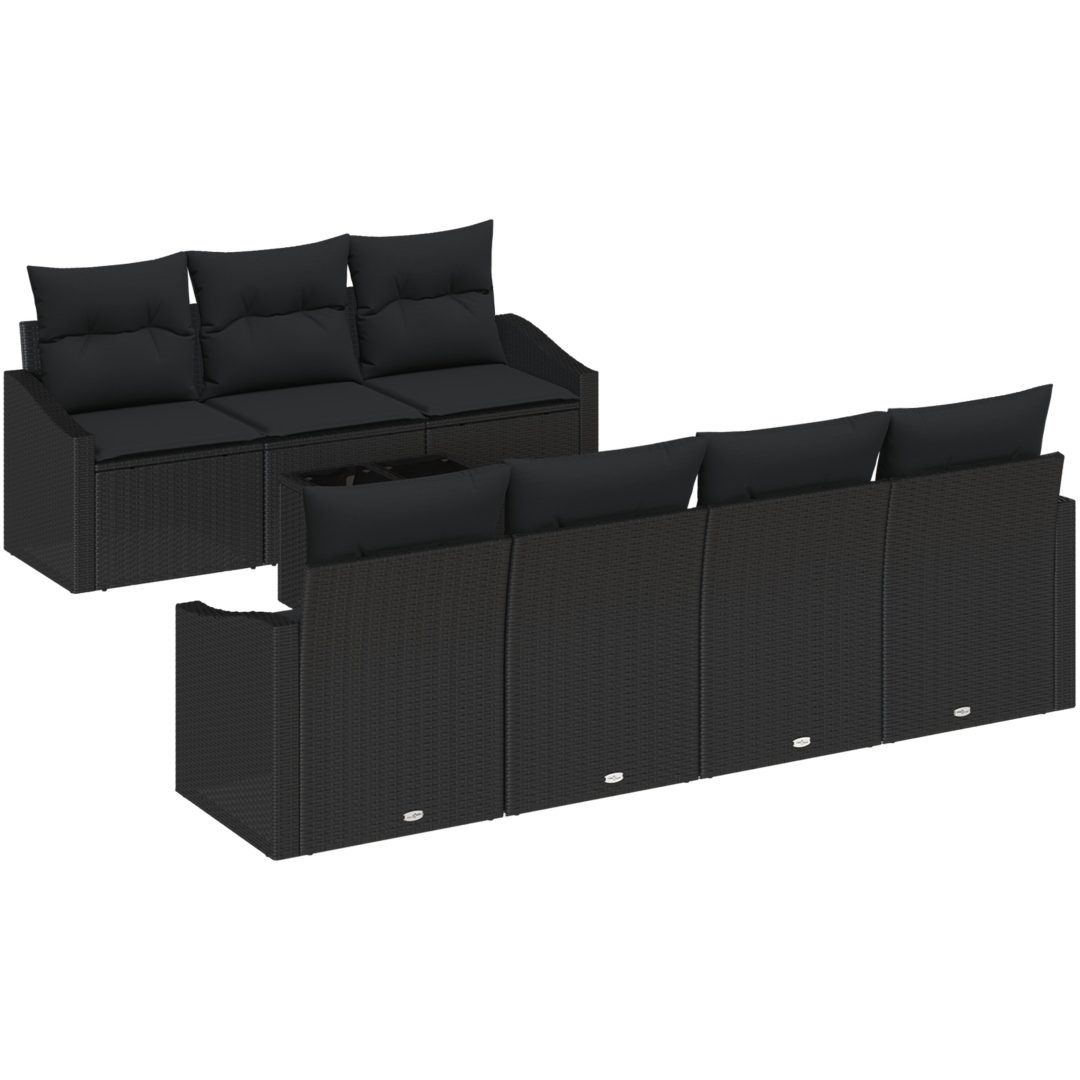 8-Dela Trädgårdsmöbelset med Kuddar - Svart Poly Rattan vidaXL 55 x 55 x 37 cm – bild 2